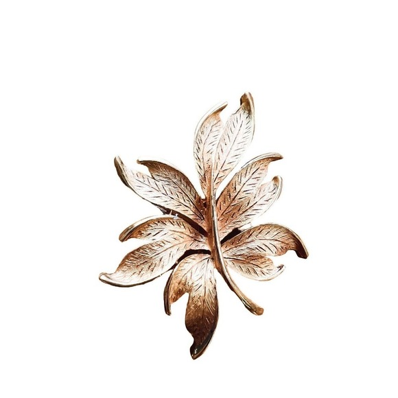 Vintage Gold Tone Open Work Curved Leaf Pin Brooch Mid Century MCM - Picture 1 of 2